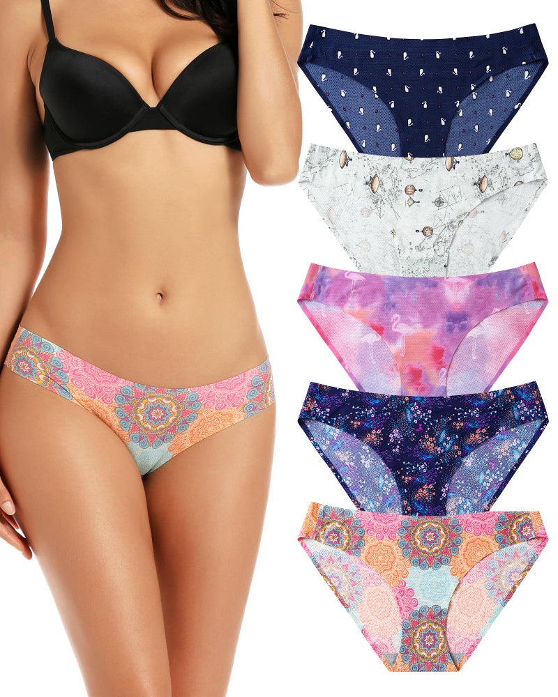 voenxe Women Bikini Underwear,Seamless Breathable Ladies Panties,No Show Comfortable Briefs Undies for Women,Hipster,5-Pack - Image 1